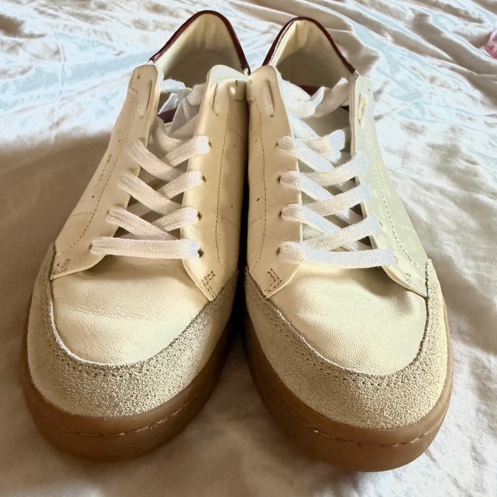 Sam Edelman Josi white leather sneakers cherry red heel size 7.5 - Picture 5 of 7